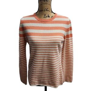 Lord And Taylor Sweater‎ Womens Size Medium White Orange Striped Crew Neck Cozy
